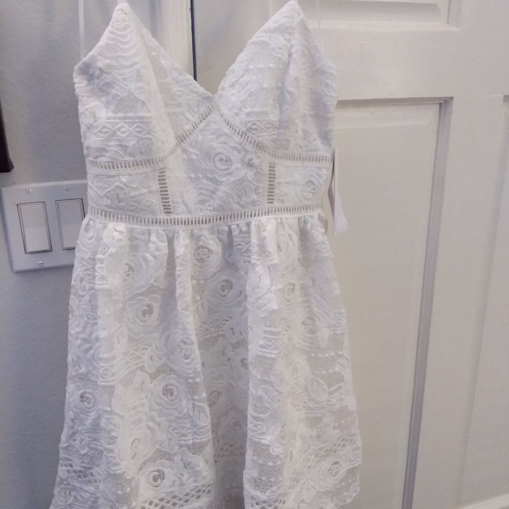 Aqua White Dress with Rose Embroidery